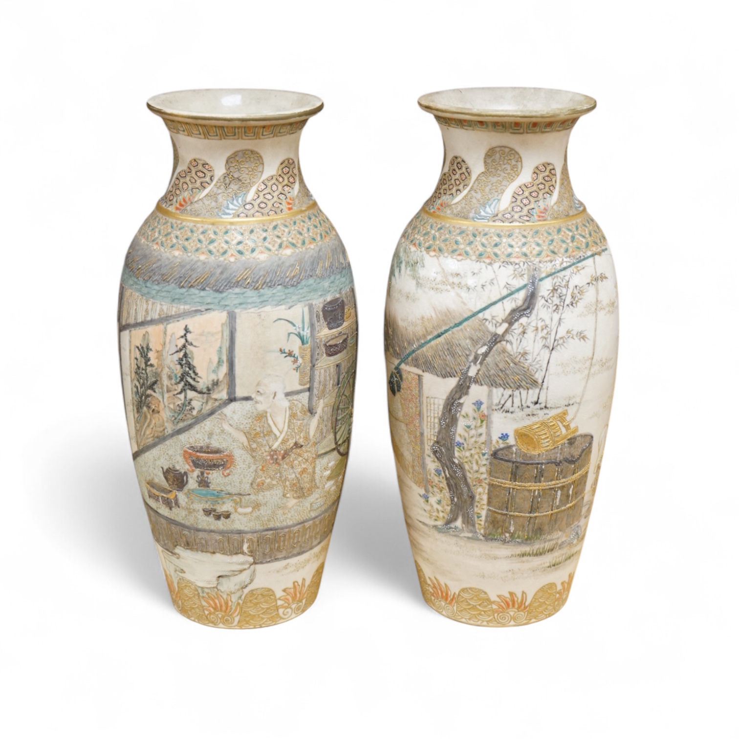 A pair of Japanese Satsuma vases,Meiji period, signed, 23cm